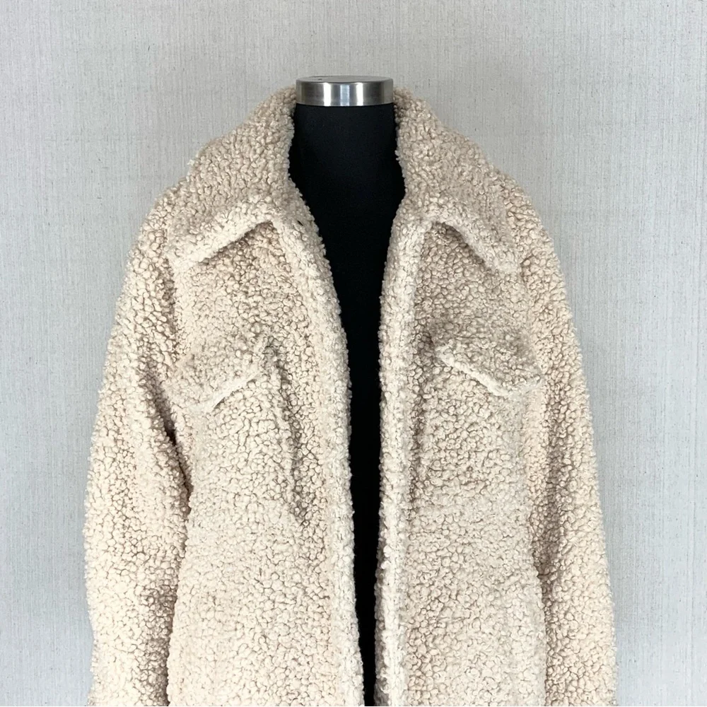 Knox Rose~Women’s Cream Sherpa/Teddy Snap Front Collared Jacket/Coat~Sz S - Picture 5 of 14